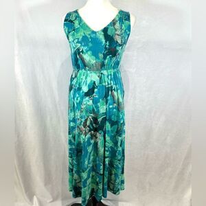 Liz Lange maternity blue and green abstract print midi dress size XS
